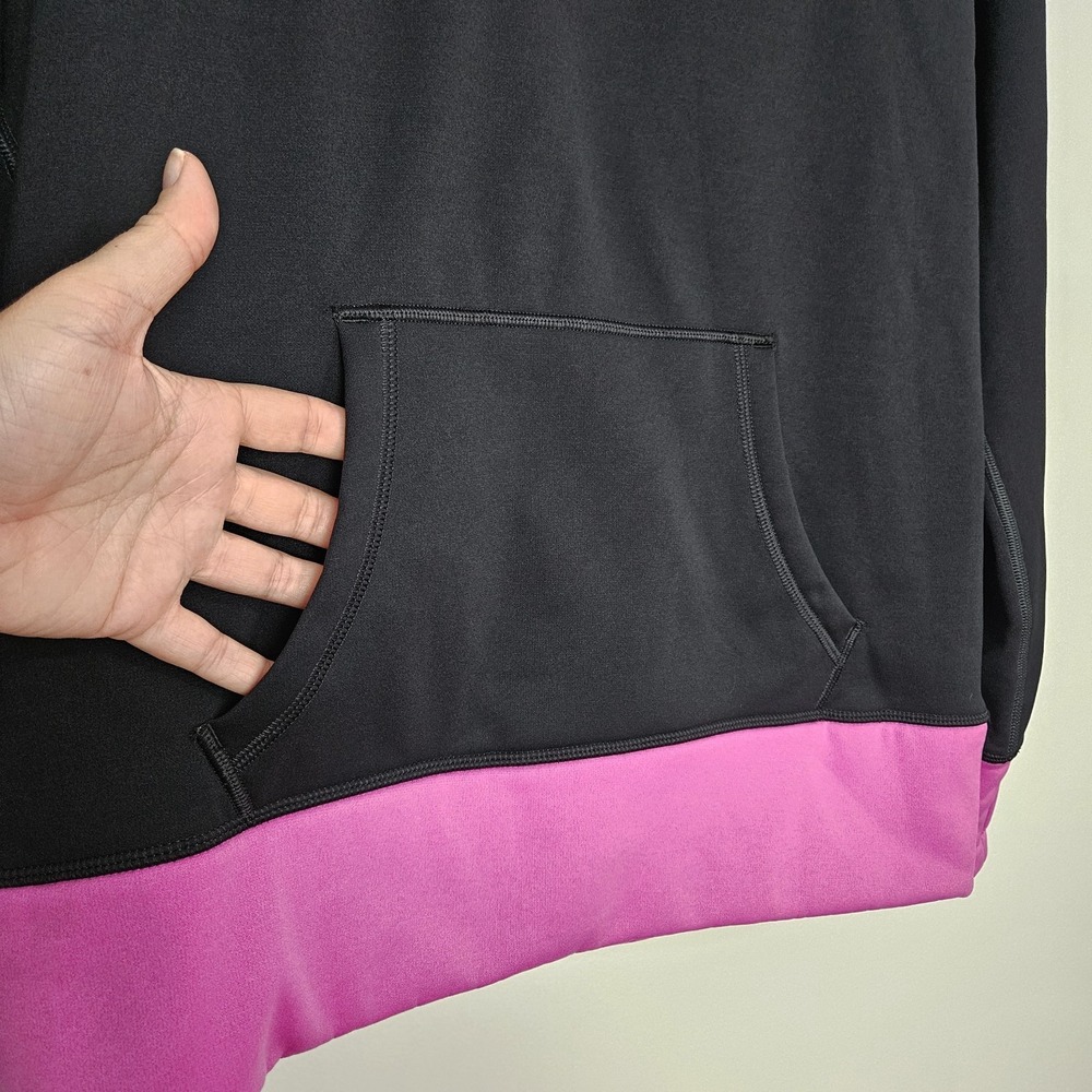 Nike Therma-Fit Hoodie Women's Sz L Pullover Thumb Holes Big Logo Black Fuchsia - Picture 9 of 11